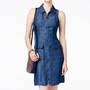 Tommy Hilfiger Chambray Zip Front Sleeveless Mini Dress, Soft Tencel Denim, EUC!